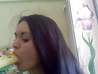 Young Russian girl suck practice with banana