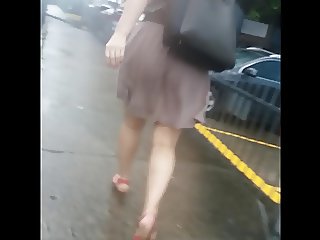 sexy blonde milf in the rain