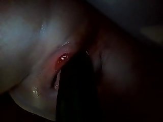 Pervy girl on period is fucking herself wirh a cucumber 