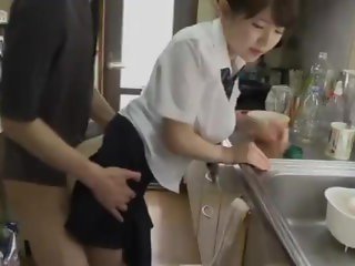 Sweet schoolgirl takes care of her 8 stepbrothers and jackass stepdad