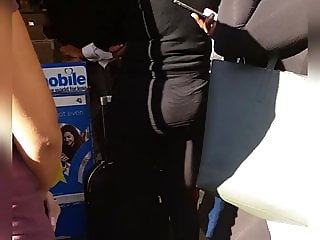 BiG bubble butt in black leggings  (candid)
