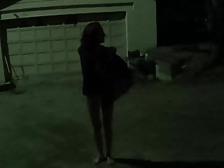 Naked in the yard at night