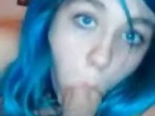 Blue haired teen blowjob