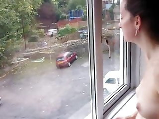 Exhibitionist Wife Forced to Show Tits in Window