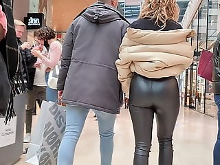Ass in leather jeans
