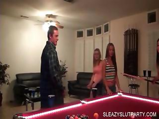 Sex party with cuties playing pool
