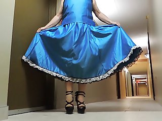 Sissy Ray in Blue Satin Evening Dress