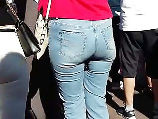 Hot MILF ass in tight white jeans