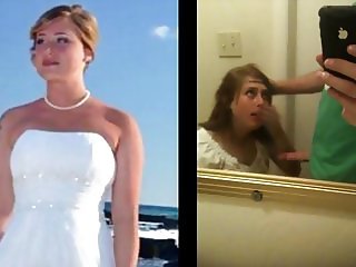 Cute redhead swallows cum in the bathroom before and after