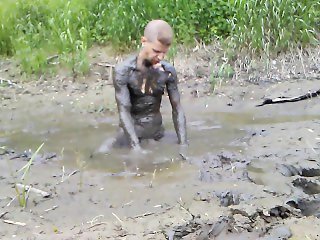 arousing mud romp naked with glasses