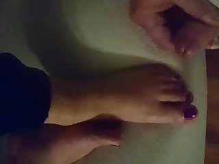 Wanking over my wife's sexy feet 