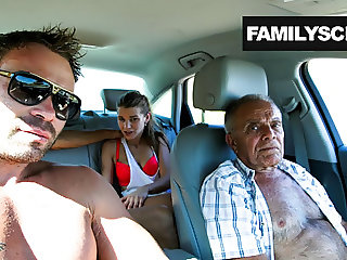 Street Slut Fucking with Grandpa, Son and Uncle  