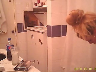 Hot Blonde Dressing in Bathroom on Spy Cam