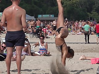 Cheerleaders Spread Legs on Beach