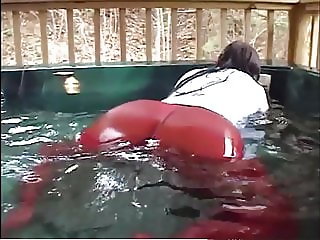 Belle Wears Red Tights in the Hot Tub