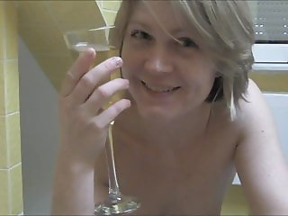 Worthless dumb German blonde cunt drinking her own piss